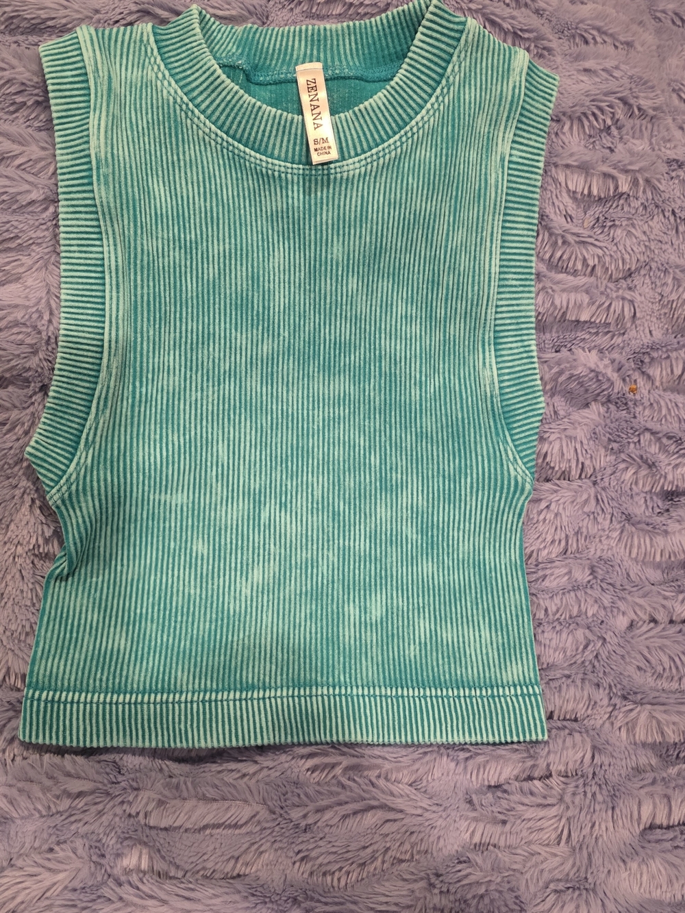 Zenana Outfitters Ribbed Sleeveless Crop Tank in Teal Green